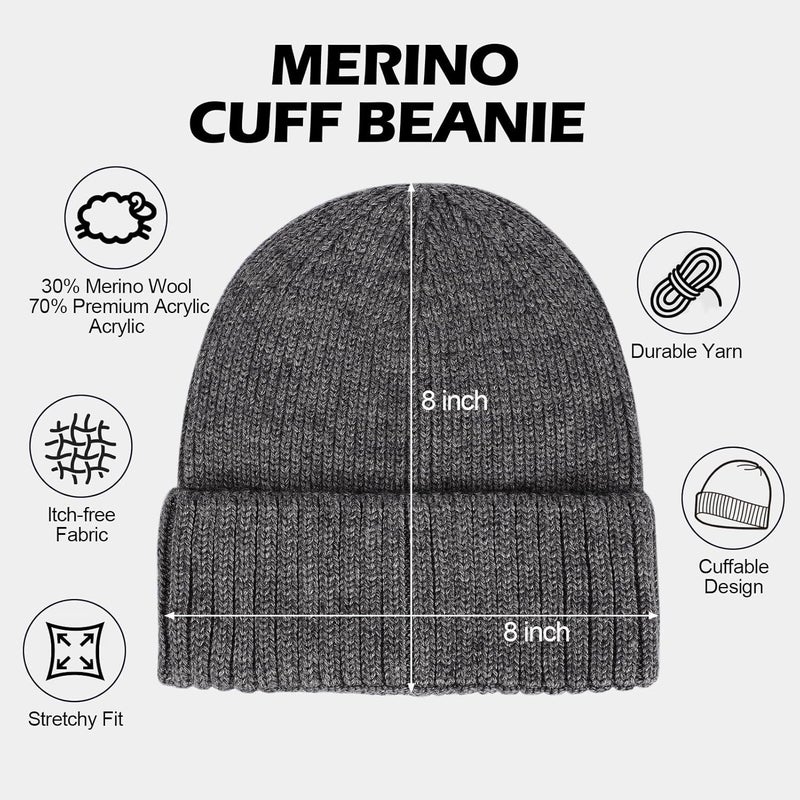 ACTLATI Kids Merino Wool Beanie Hat for Boys Girls Winter Classic Knit Beanies Unisex Cuffed Skull Ski Snow Caps Age 7-14 - Image 3